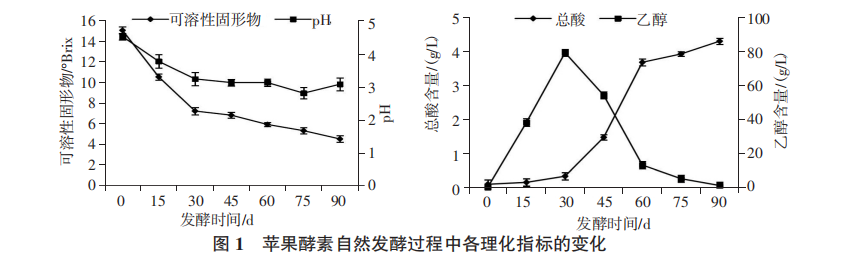 自然发酵苹果酵素理化指标和抗氧化活性动态分析