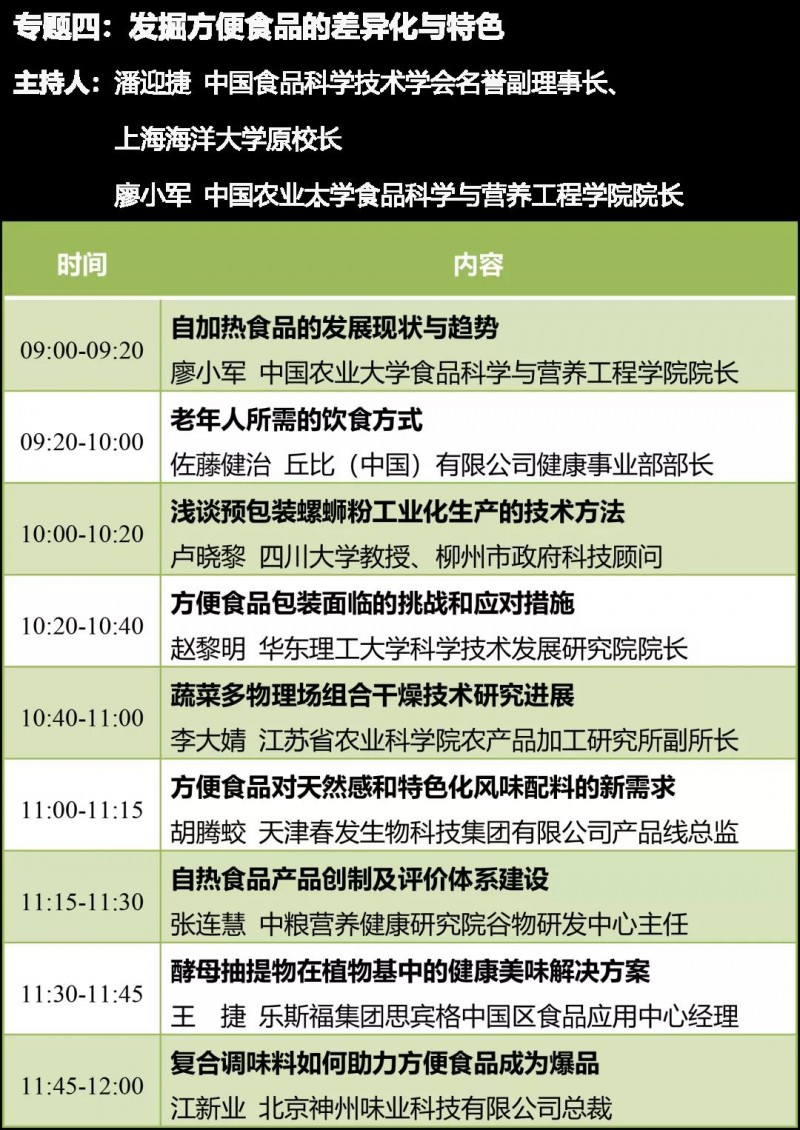营养健康、差异发展—第二十一届中国方便食品大会专题日程发布（二）